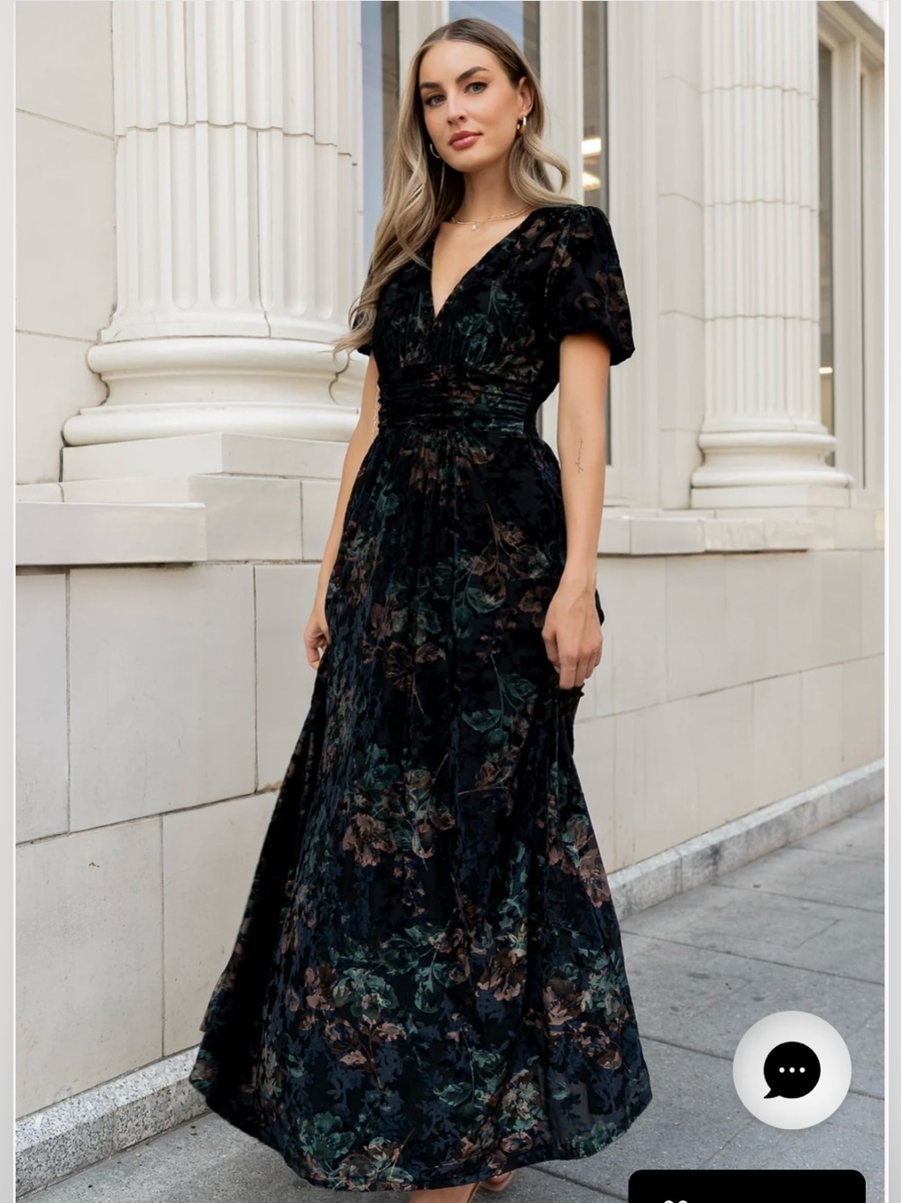 Leslie Velvet Maxi Dress | Black + Deep Jade Floral